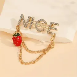 Nice Letter Chain Tassel Strawberry Hijab Brooch